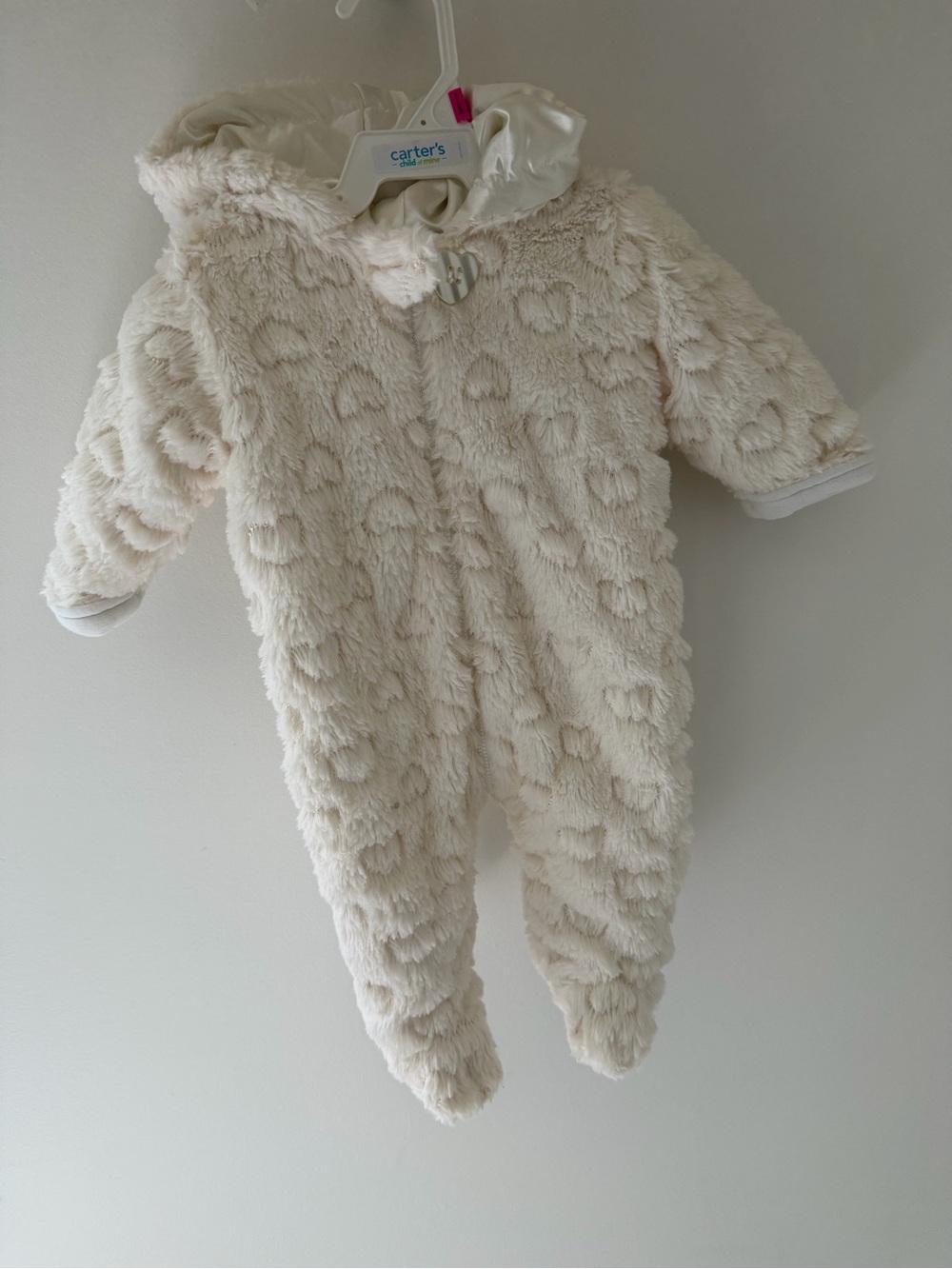 Cream Plush Hooded Footed One-Piece for Babies